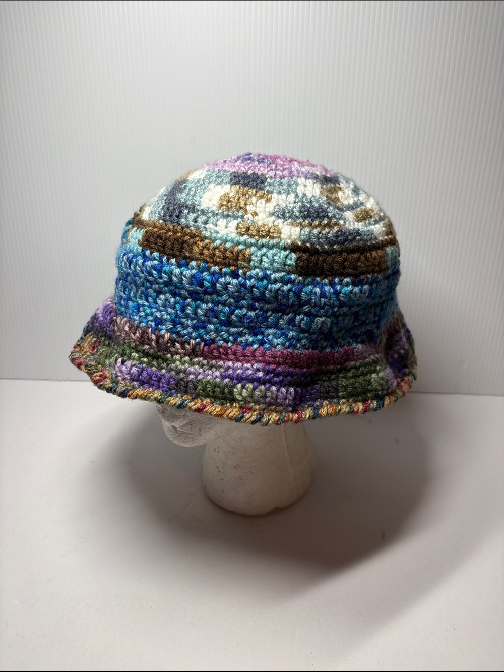 Multicolor Crochet Bucket Hat for Men - Blue & Purple Accent